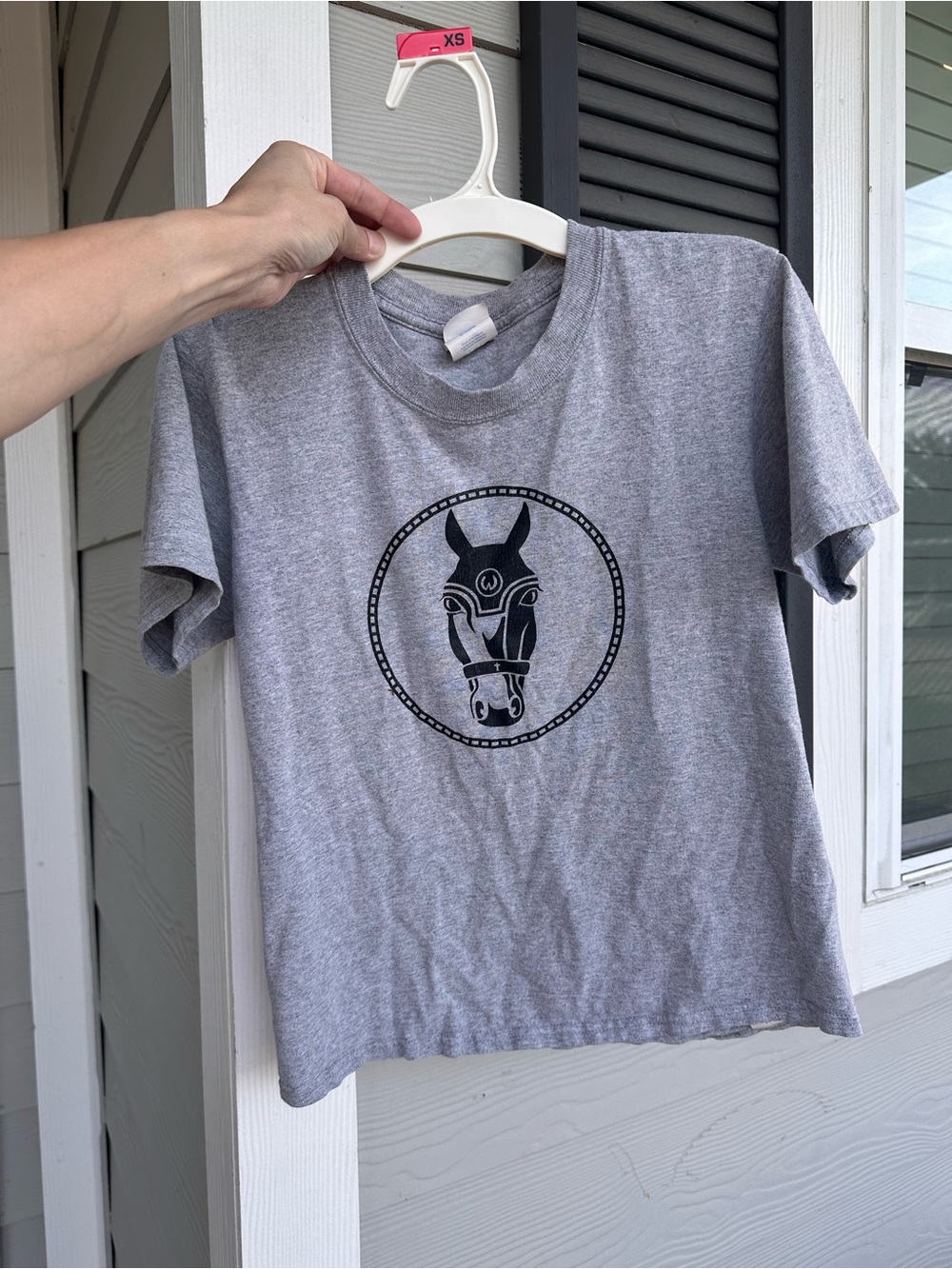 WEC Kids Grey Short Sleeve Tee with Black Horse Graphic (fits like xs adult)